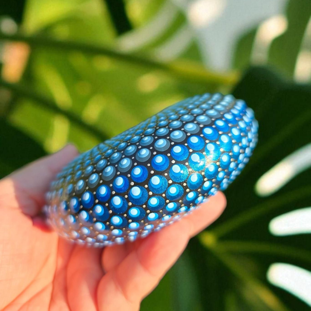 Bougeoir rond mandala bleu en pointillisme