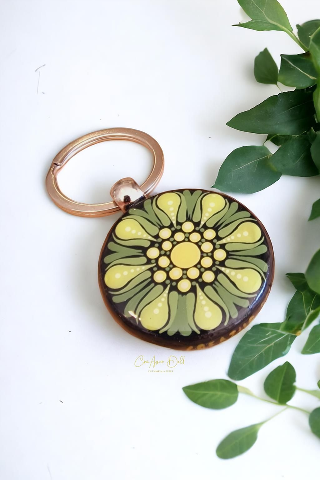 Porte-clés mandala peint double face vert