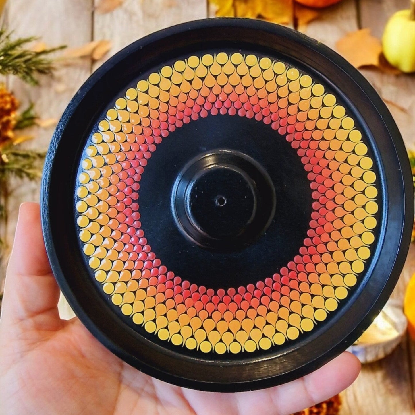 Porte-Encens rond mandala orange jaune