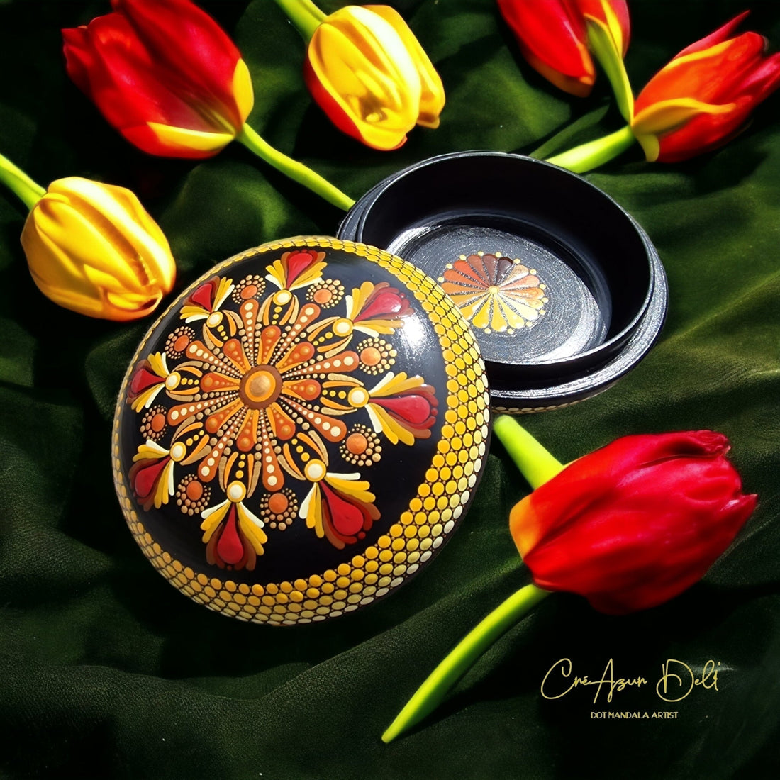 Boite à bijoux mandala pointillisme fait main sur bois