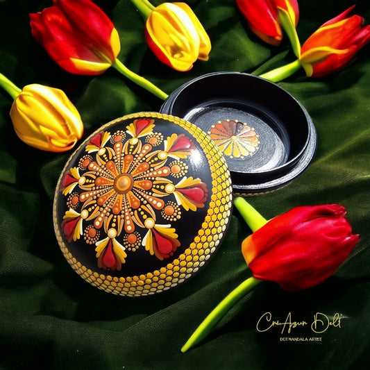 Boite à bijoux mandala pointillisme fait main sur bois