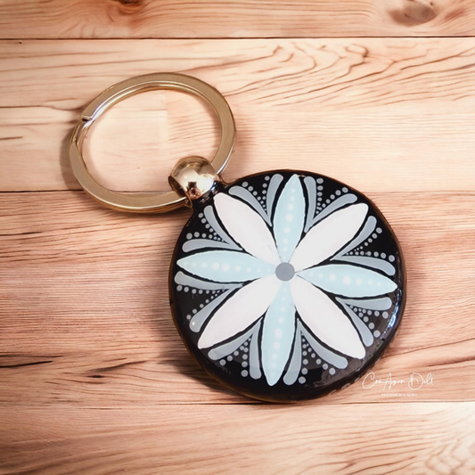 Porte-clés mandala peint double face menthe