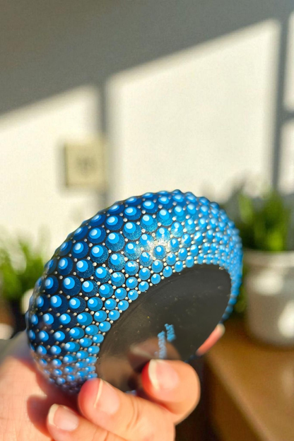 Bougeoir mandala en plâtre – Peint à la main bleu