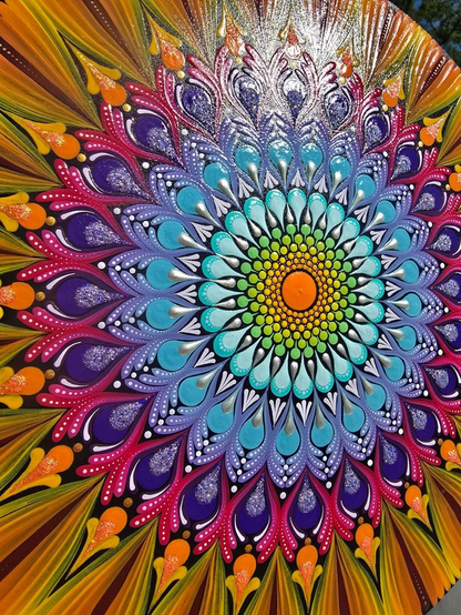 Tableau Mandala pointillisme coloré
