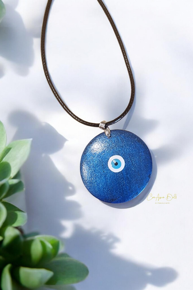 Collier en bois oeil grec mandala pointillisme
