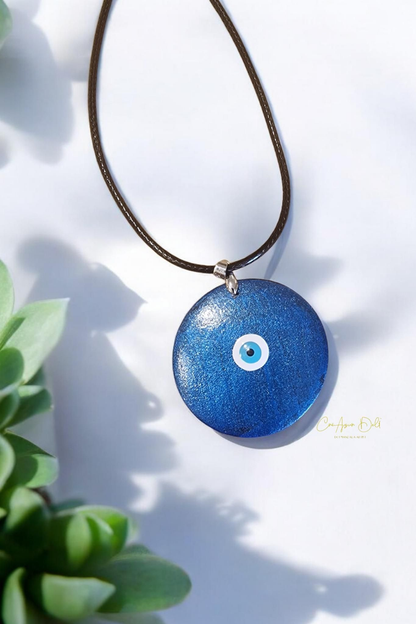 Collier en bois oeil grec mandala pointillisme