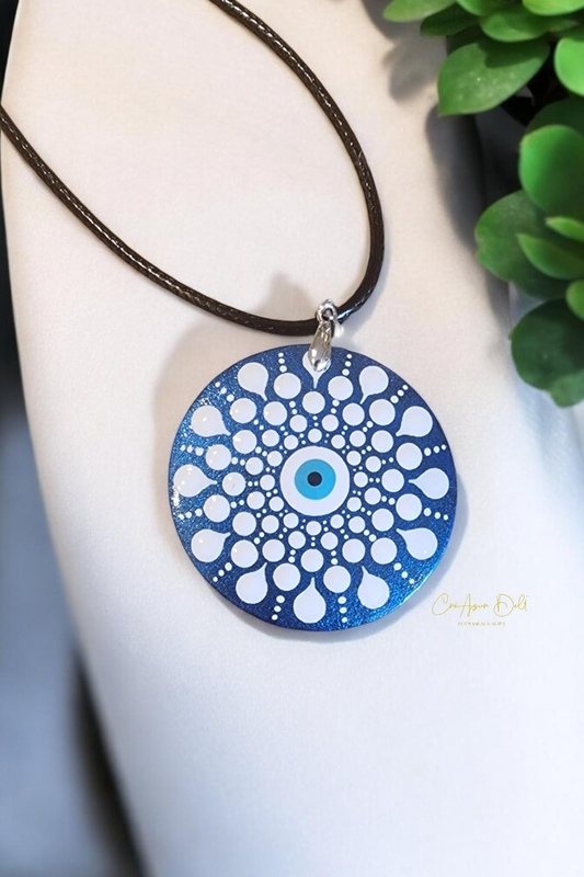 Collier en bois oeil grec mandala pointillisme