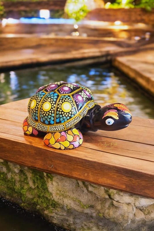 Tortue décorative mandala pointillisme en plâtre
