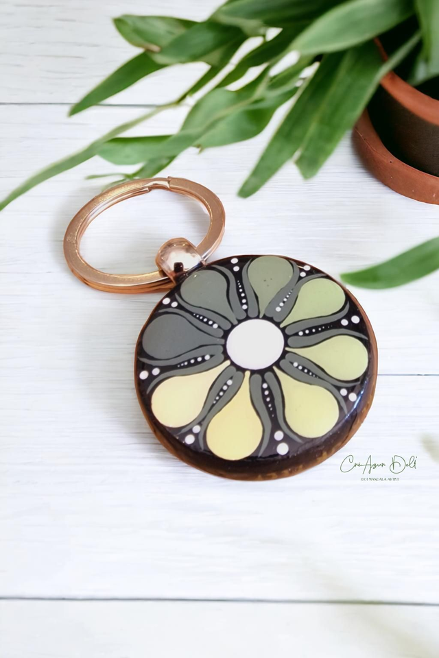 Porte-clés mandala peint double face vert
