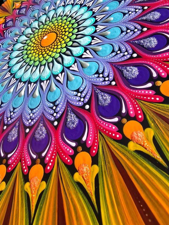 Tableau Mandala pointillisme coloré