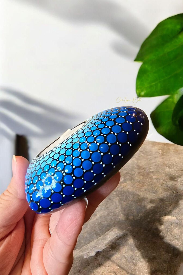 Bougeoir cœur mandala bleu – Peint à la main en plâtre résine