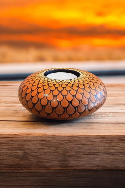 Bougeoir mandala en plâtre – Peint à la main orange et marron