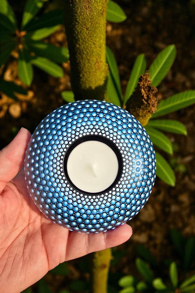 Bougeoir mandala en plâtre – Peint à la main bleu