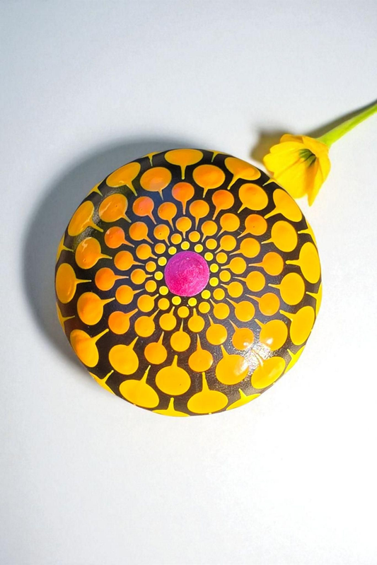 Petite pierre mandala pointillisme fuchsia & orange