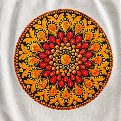 Sac fourre-tout en coton blanc mandala imprimé orange ou bleu | Création artisanale