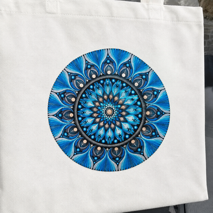 Sac fourre-tout en coton blanc mandala imprimé orange ou bleu | Création artisanale