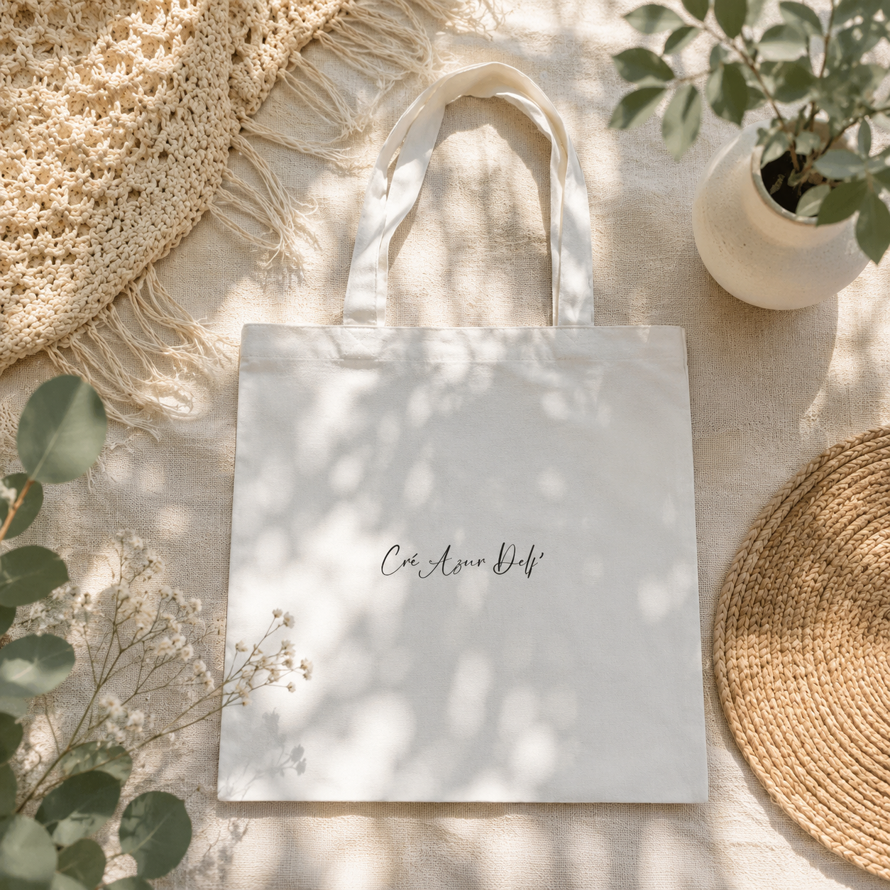 Sac fourre-tout en coton blanc mandala imprimé orange ou bleu | Création artisanale