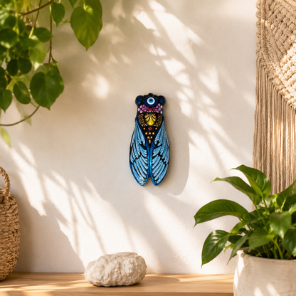 Cigale de Provence Mandala – Décoration murale peinte à la main – Œil protecteur – Cadeau unique