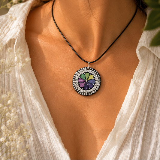 Collier mandala multicolore en bois