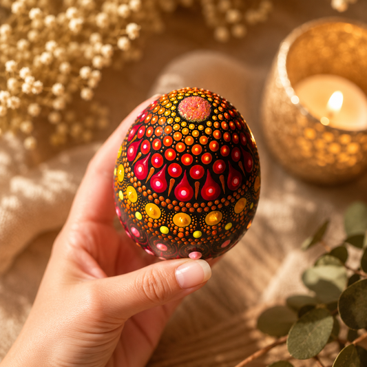 Œuf décoratif – Pointillisme rose, jaune et orange pailleté