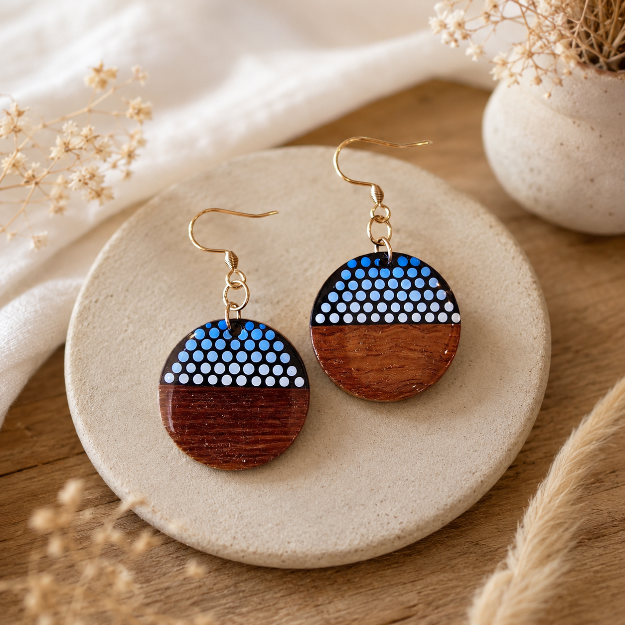 Boucles d'oreilles rondes bleues