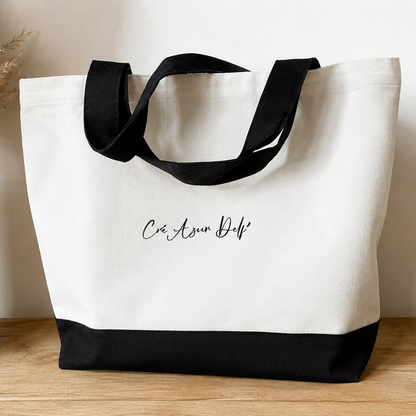 Sac fourre-tout en coton blanc mandala imprimé orange ou bleu | Création artisanale