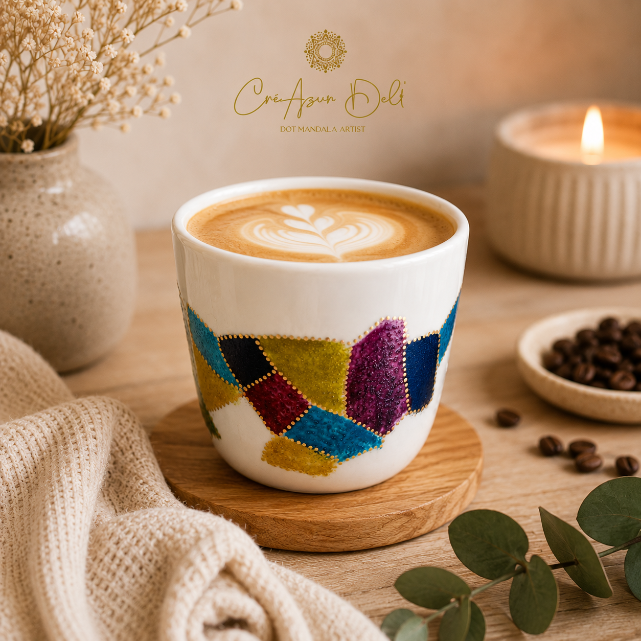 Tasse en céramique peinte à la main – Mug géométrique coloré – Tasse artisanale pour café ou thé