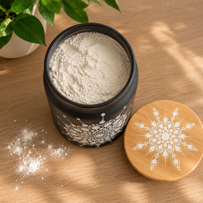 Bocal en verre noir – Mandala blanc