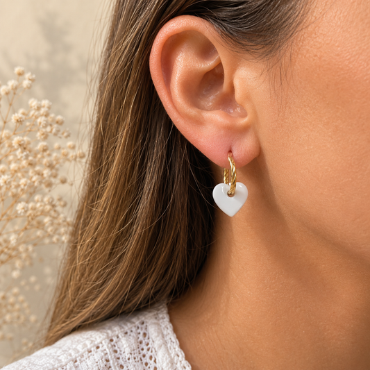Pampilles blanches Cœur ou Fleur – Bijoux artisanaux en argile polymère
