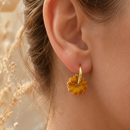 Pampilles florales marbrées orange en pâte polymère - fait main
