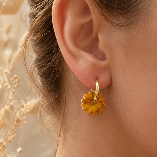 Pampilles florales marbrées orange en pâte polymère - fait main