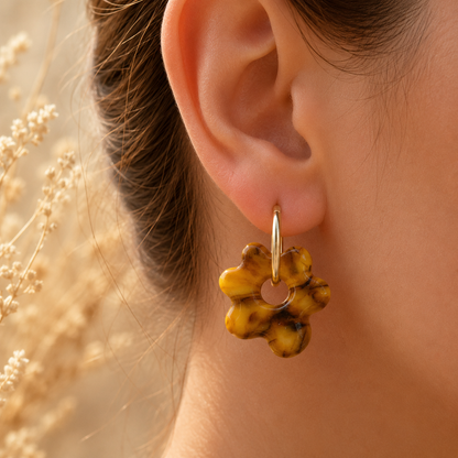 Pampilles florales marbrées orange en pâte polymère - fait main