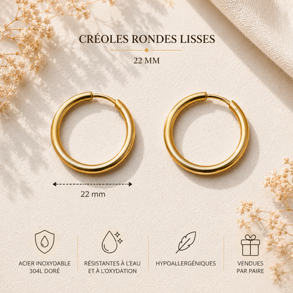 Créoles rondes dorées en acier inoxydable 304L – 22 mm ou torsadées 17 mm – Idéales pour pampilles interchangeables
