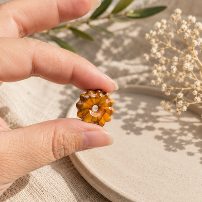 Pampilles florales marbrées orange en pâte polymère - fait main