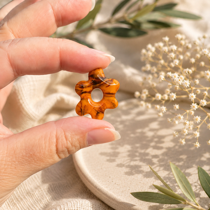 Pampilles florales marbrées orange en pâte polymère - fait main