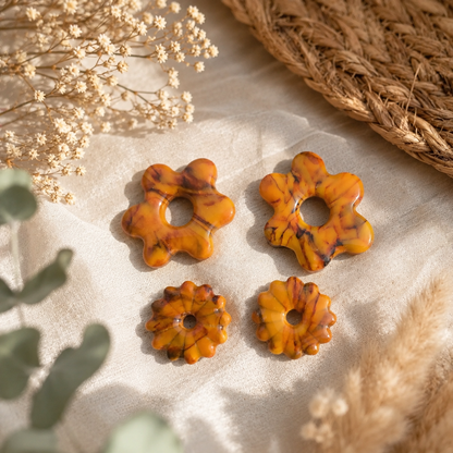 Pampilles florales marbrées orange en pâte polymère - fait main