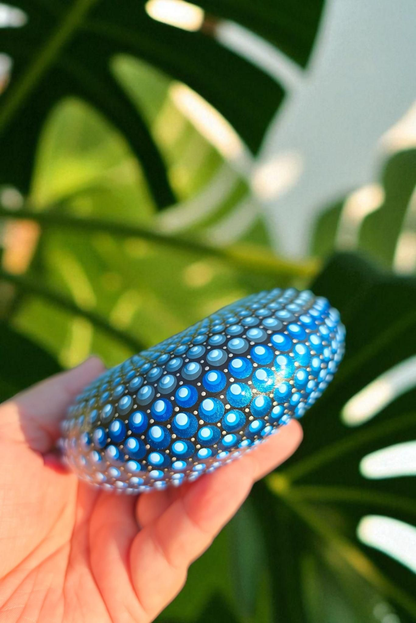Bougeoir mandala en plâtre – Peint à la main bleu