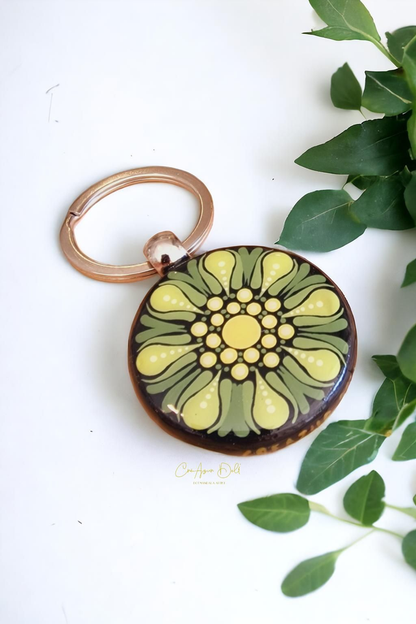 Porte-clés mandala peint double face vert