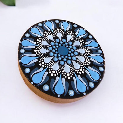 Décapsuleur rond en bambou mandala pointillisme bleu et blanc, aimant de réfrigérateur, ouvre bouteille de bière