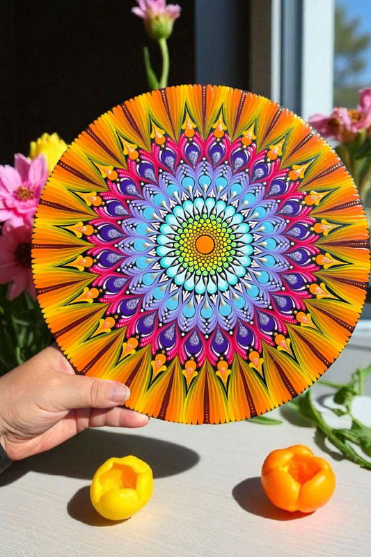 Tableau Mandala pointillisme coloré