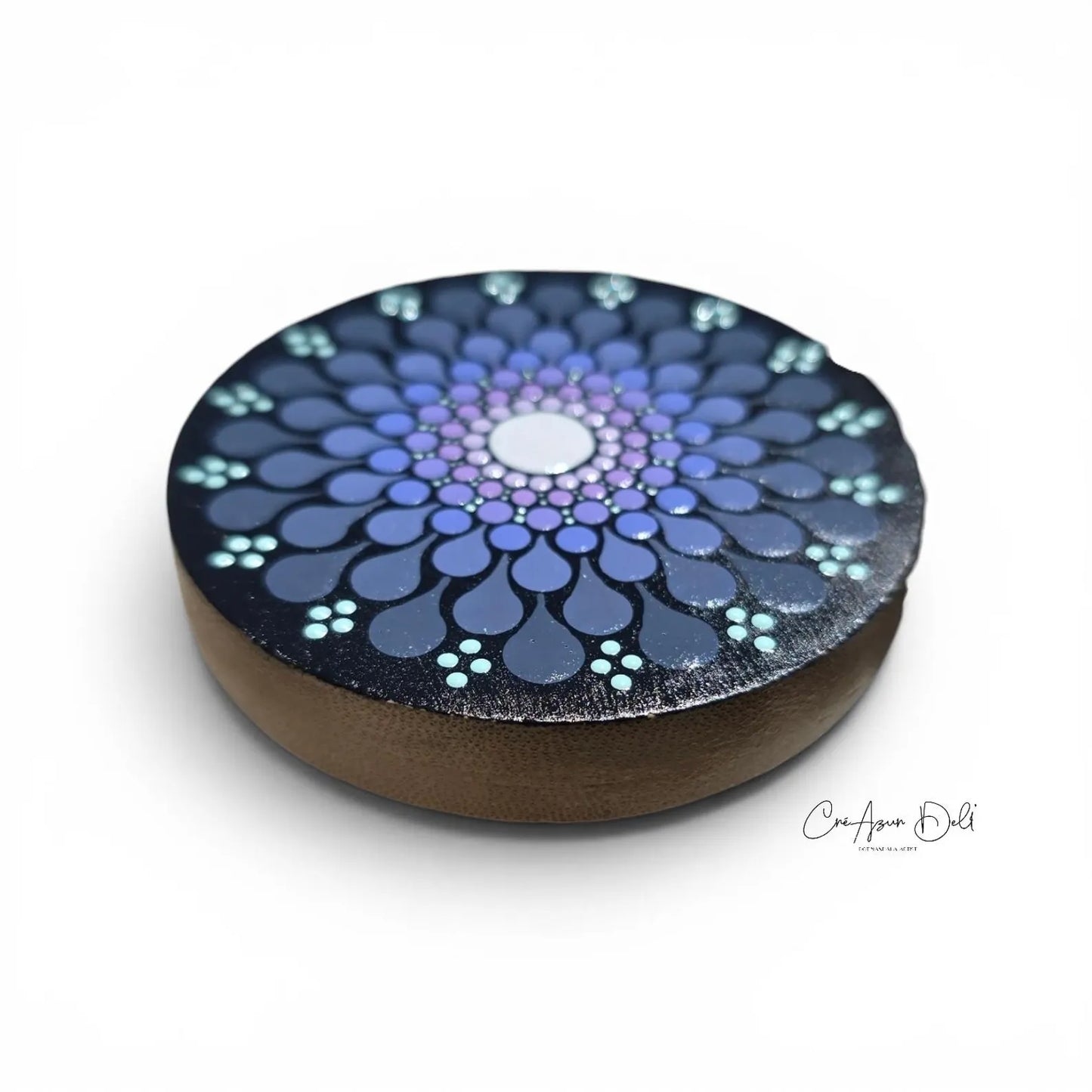 Miroir de poche en bois – Mandala dégradé mauve et violet