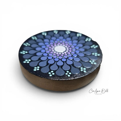 Miroir de poche en bois – Mandala dégradé mauve et violet