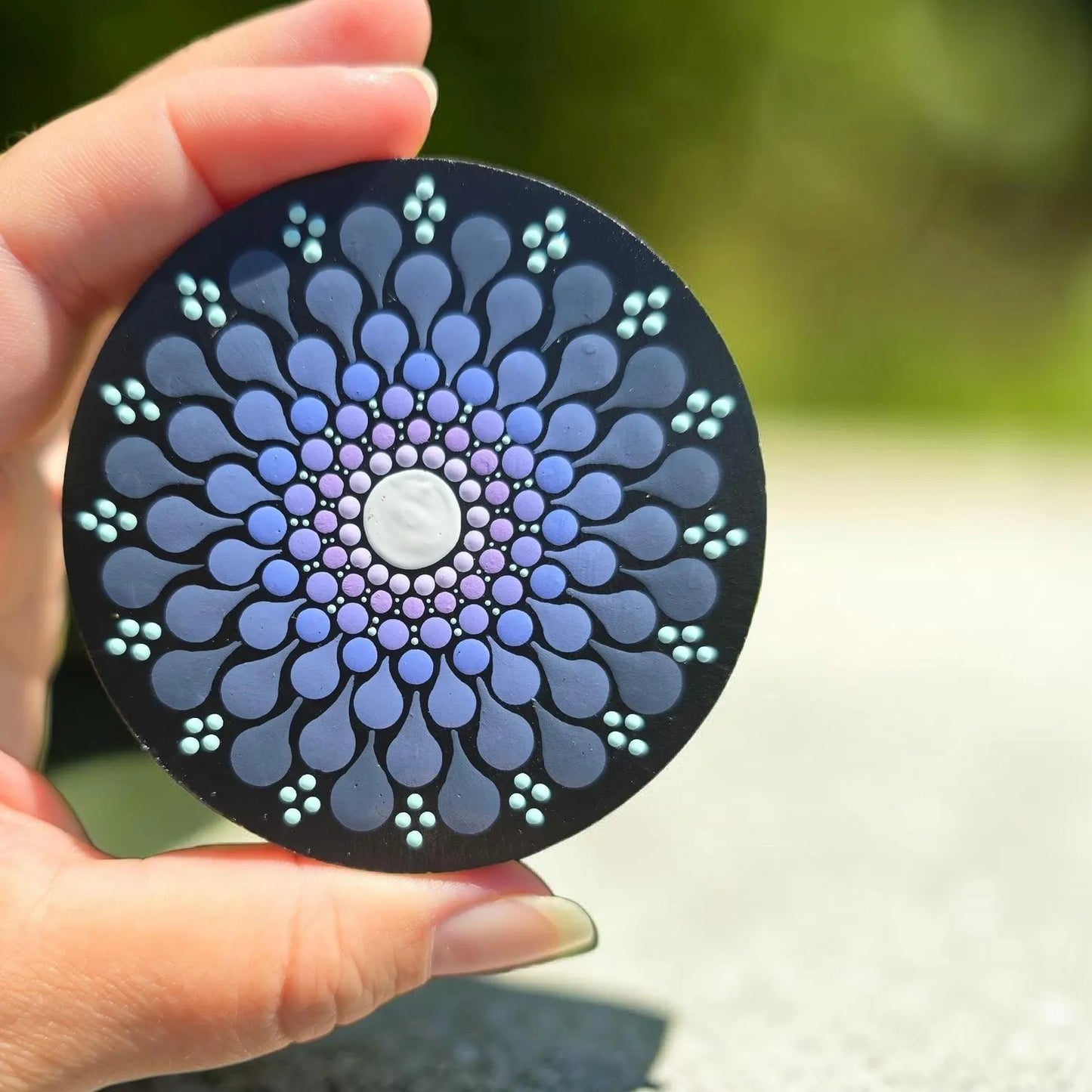 Miroir de poche en bois – Mandala dégradé mauve et violet