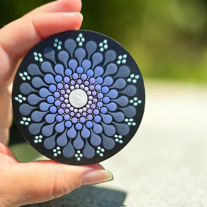 Miroir de poche en bois – Mandala dégradé mauve et violet