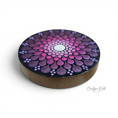 Miroir de poche en bois – Mandala dégradé rose et violet