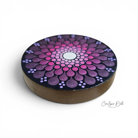 Miroir de poche en bois – Mandala dégradé rose et violet