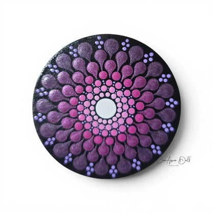 Miroir de poche en bois – Mandala dégradé rose et violet