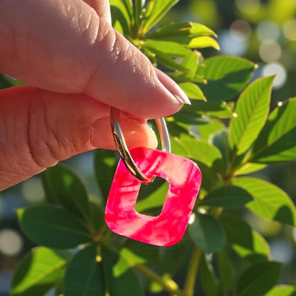 Pampilles carrées rose marbré en pâte polymère – Fait main