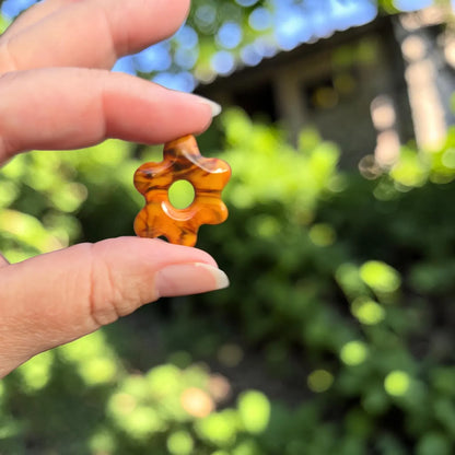 Pampilles florales marbrées orange en pâte polymère  - fait main