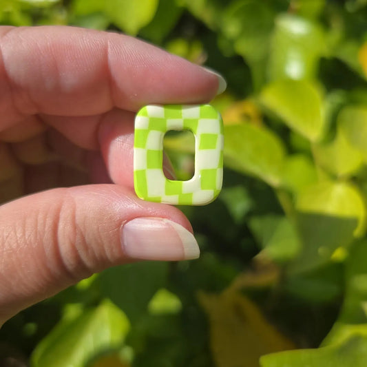 Pampilles rectangulaires à carreaux en pâte polymère  - fait main
